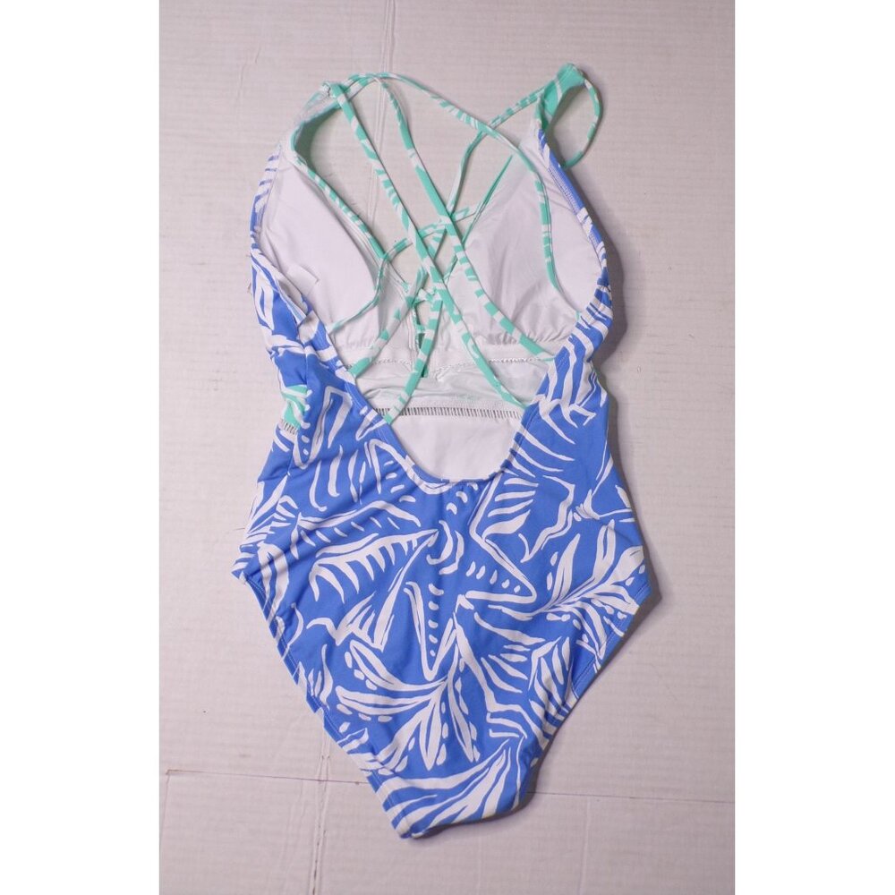 🆕LA BLANCA Beachside Bay Cross Back One Piece Tummy Control Swimsuit Blue 6 - Picture 6 of 7